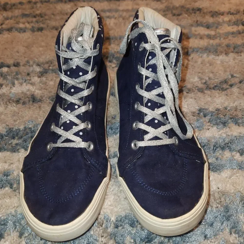 OLD NAVY Girls Faux Suede High Tops Sneakers Boots Metallic Lace up Blue || sz 4